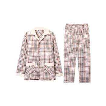 DAERLI Lapel Plaid Cardigan Loungewear Set For Fall And Winter Men's Gray Apricot