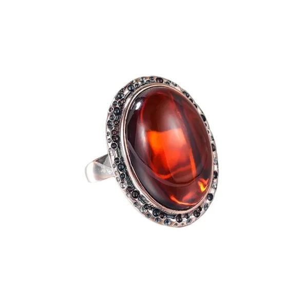 S&A S925 Silver With Amber Beeswax Inlay Ring Fine Jade Ring Women's-5