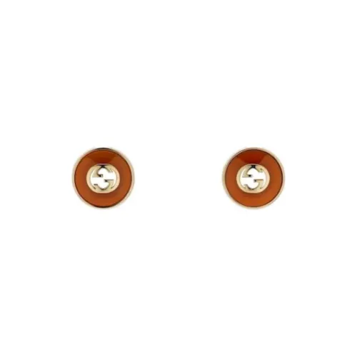 GUCCI 18K Gold Red Agate Stud Earrings Women's Gold