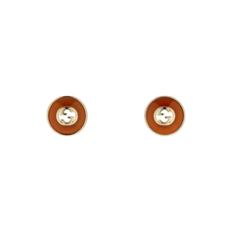 GUCCI 18K Gold Red Agate Stud Earrings Women's Gold-0