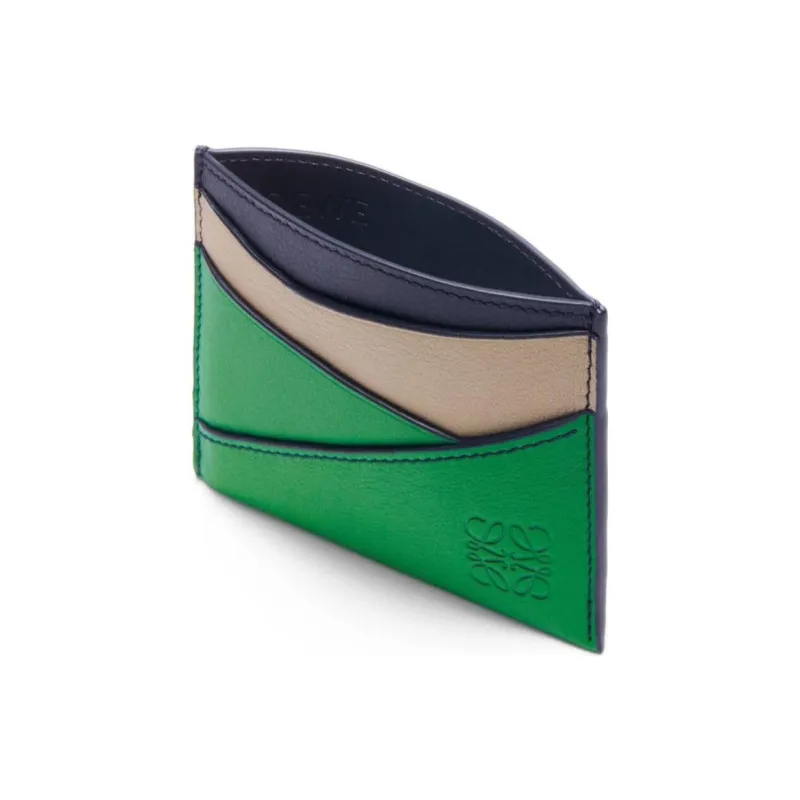 LOEWE Puzzle Calfskin Card Holder Men's Sand & Tropical Green-2