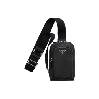 PRADA Leather Cell Phone Pouch Men's Black