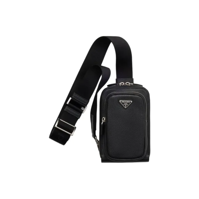 PRADA Leather Cell Phone Pouch Men's Black-0