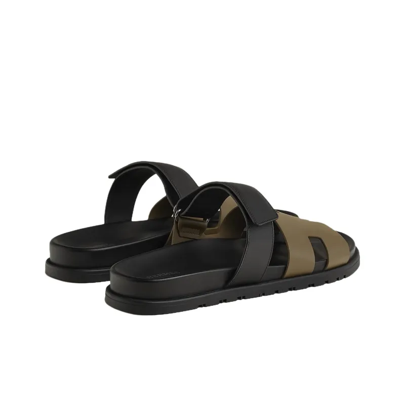 HERMES Chypre Slide Slippers Men's Black Umber-3