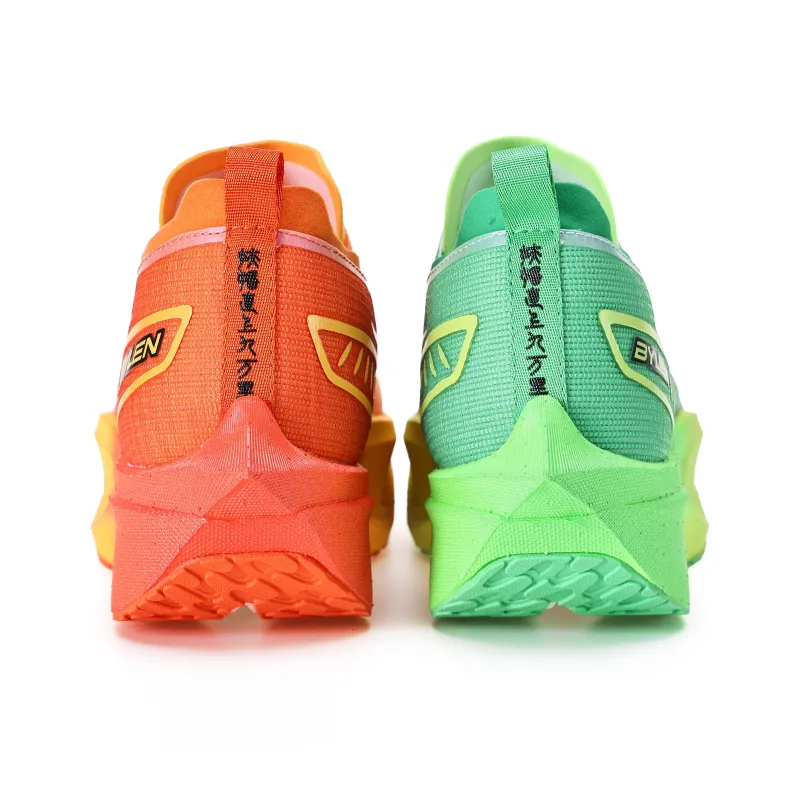 BYLEN Cushioning, Slip Resistant, Abrasion Resistant, Breathable Low Top Running Shoes Unisex Mismatched Orange Green-4