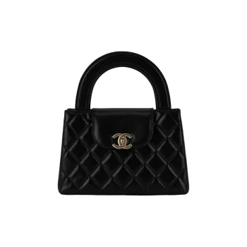 CHANEL Kelly Shiny Crumpled Calfskin Chain Mini Shopping Bag Women's Black