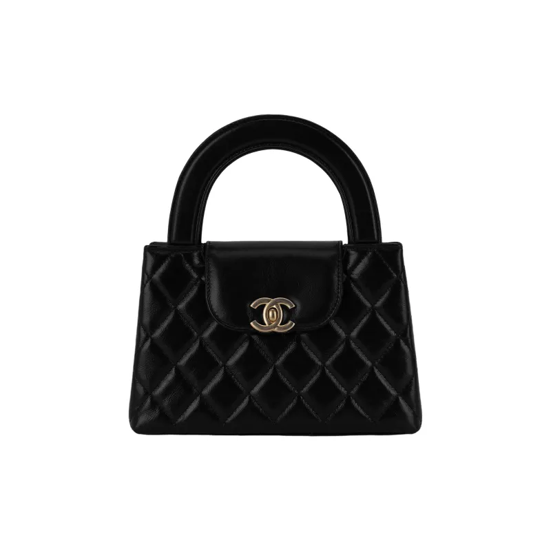 CHANEL Kelly Shiny Crumpled Calfskin Chain Mini Shopping Bag Women's Black-0