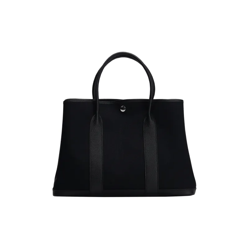 HERMES Garden Party Canvas With Negonda Calfskin Garden Handbag Unisex Black-1