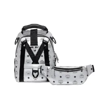 MCM Coated Canvas Backpack Regular Men's Silver