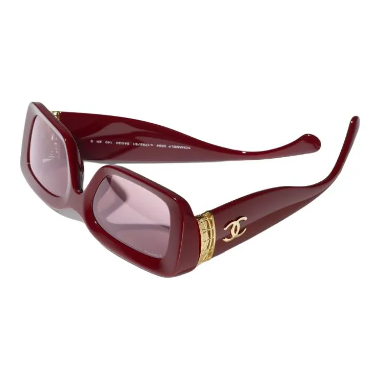 CHANEL Acetate Metal Square Sunglasses Unisex Brown Red-1