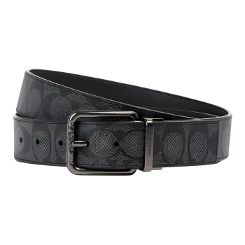 COACH PU Artificial Leather Leather Belts Men's Black Gray Color Width 3.6cm