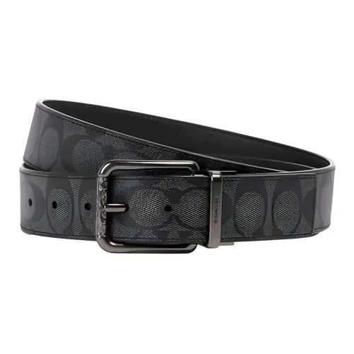 COACH PU Artificial Leather Leather Belts Men's Black Gray Color Width 3.6cm