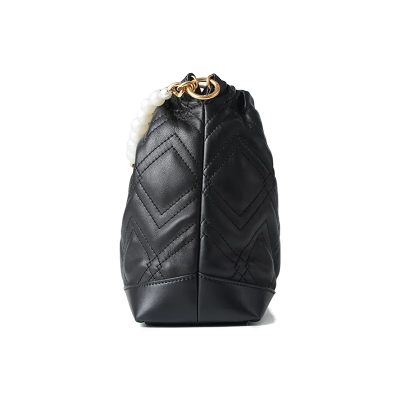 Montagut Sheepskin Handbag Regular Women's Black/Stone Gray/Acorn/Coconut Milk White-2
