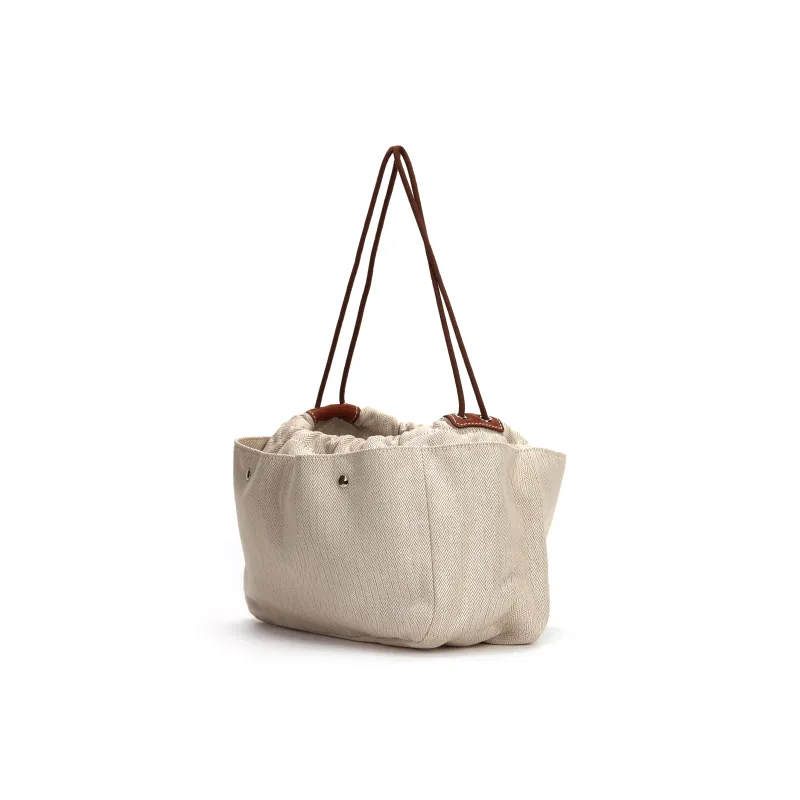HERMES Canvas With Barenia Calfskin Canvas Bag With Insert Clutch Women's Natural/Fauve Light Tawny-1