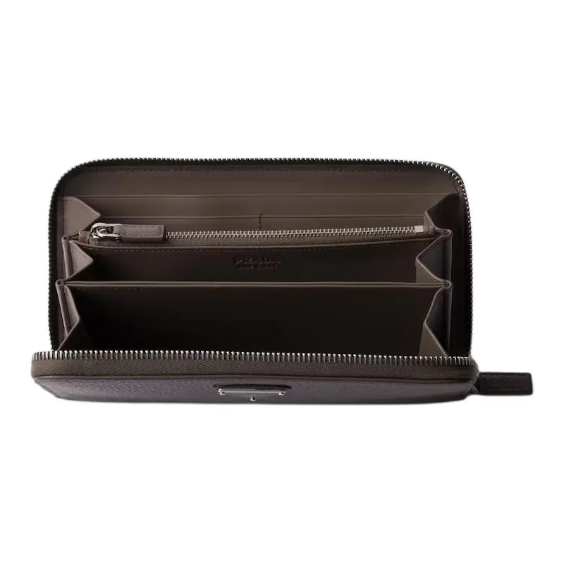 PRADA Leather Wallet Women's Gray Brown-3