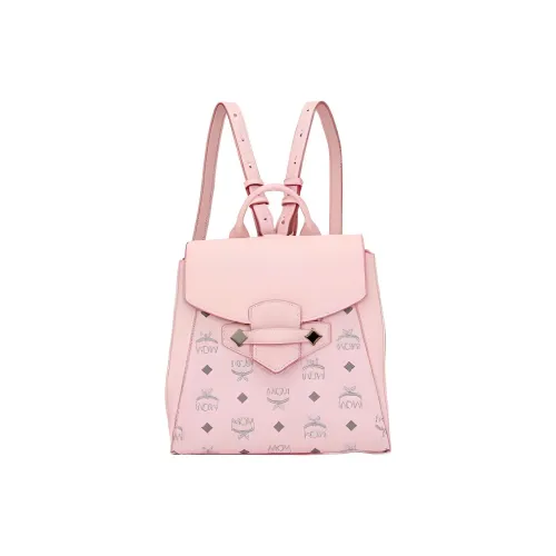 MCM Essential Visetos Origina Cow Leather Textile Artificial Leather Backpack Small Size Women's Pink