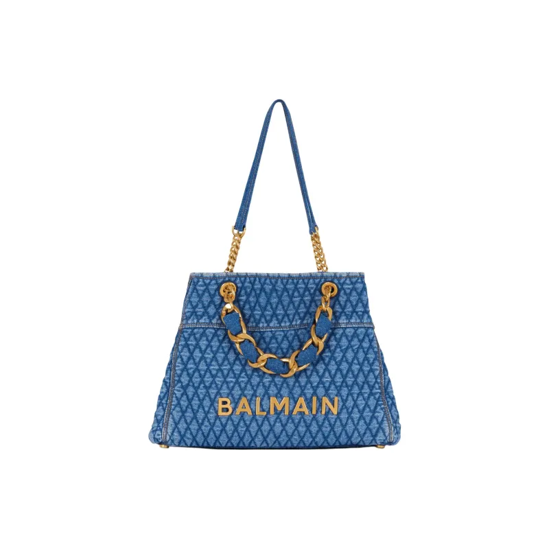 BALMAIN 1945 Cotton Tote Bag Shopping Bag Shoulder Bag Handbag Women's Blue-1