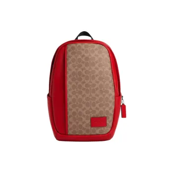 COACH Edge Coated Canvas With Calfskin Backpack Large Size Men's Tan & Bold Red