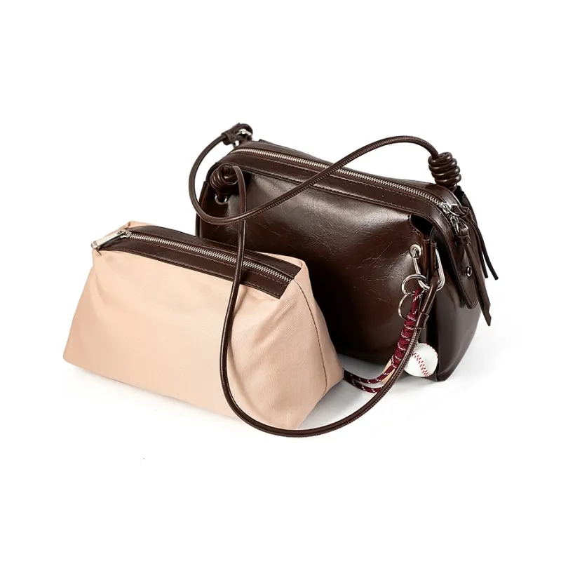 Vigno Synthetic Leather Shoulder Bag Regular Women's Coffee/Coconut Shell Brown/Black/Red-2
