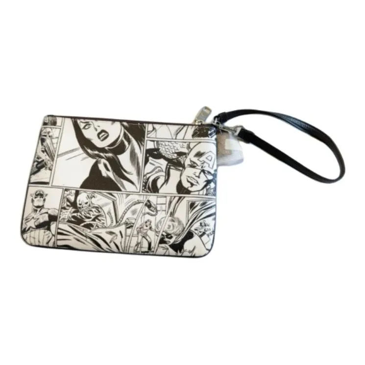 COACH Marvel Collaboration Pouch Cowhide Patchwork Canvas Clutch Tubas Women's White-3