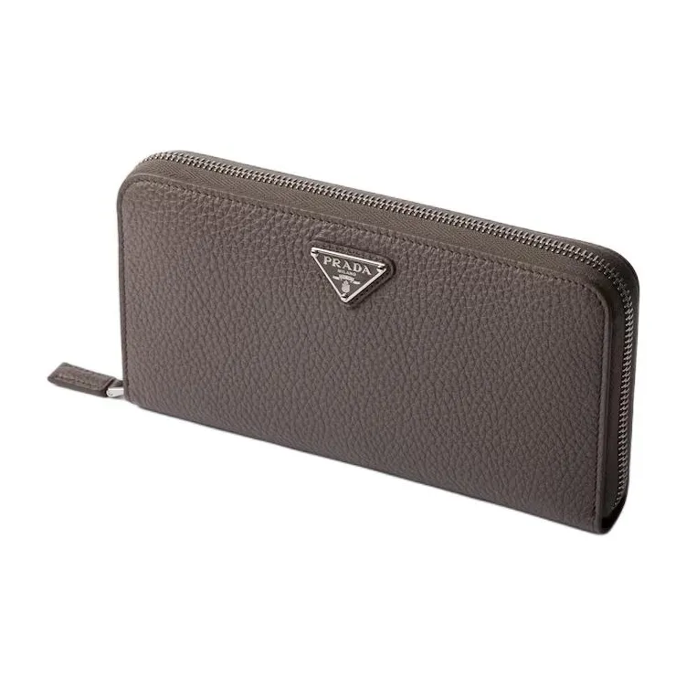 PRADA Leather Wallet Women's Gray Brown-1