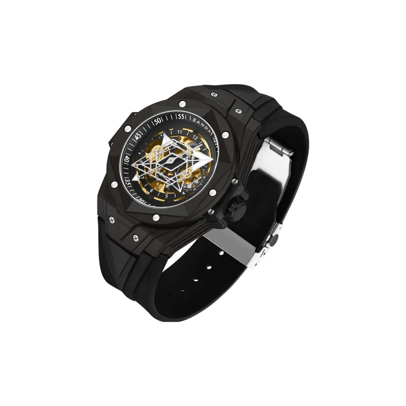 Sanda Automatic Mechanical Movement Silicone Strap Watch Men's Watches Black Dial-11