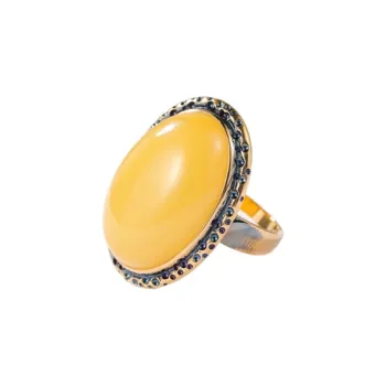 S&A S925 Silver With Amber Beeswax Inlay Ring Fine Jade Ring Women's