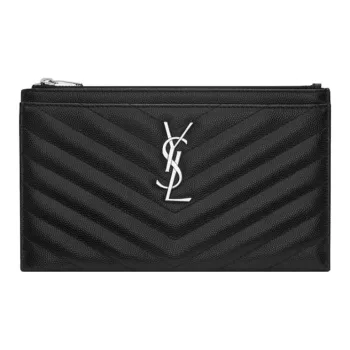 SAINT LAURENT Quilted Leather With Cow Leather Wallet Clutch Women's Black