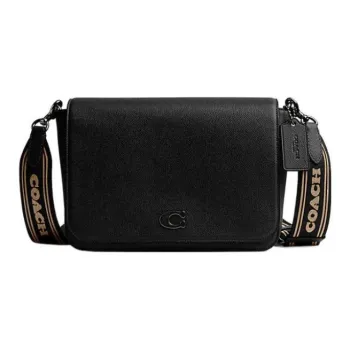 COACH Cross Stitch Leather With Canvas Messenger Bag Crossbody Bag Shoulder Bag Medium Size Women's Black
