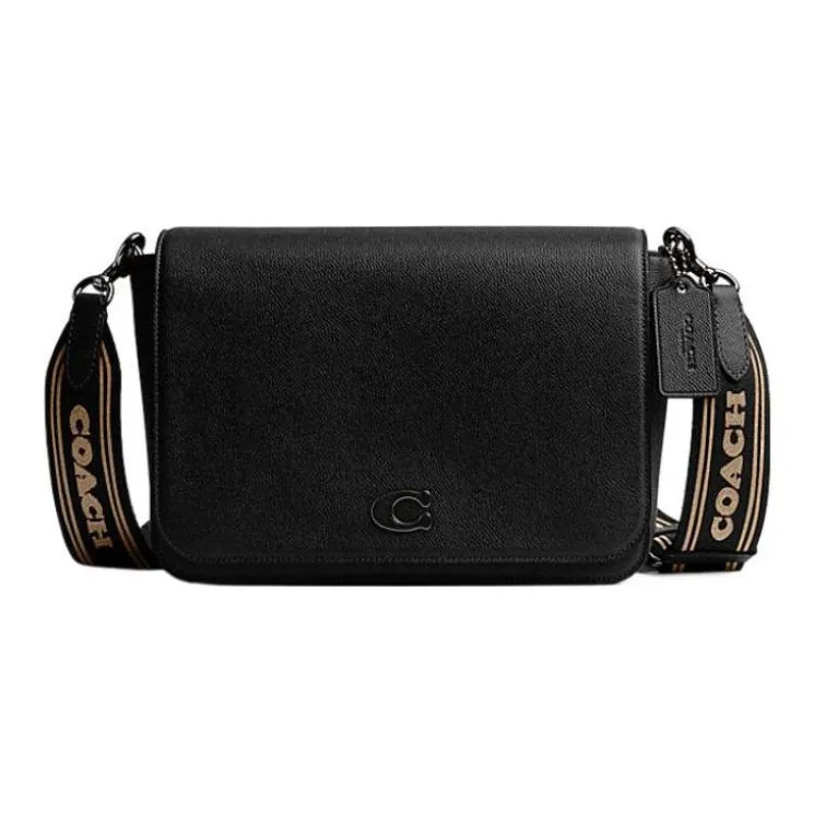 COACH Cross Stitch Leather With Canvas Messenger Bag Crossbody Bag Shoulder Bag Medium Size Women's Black-0