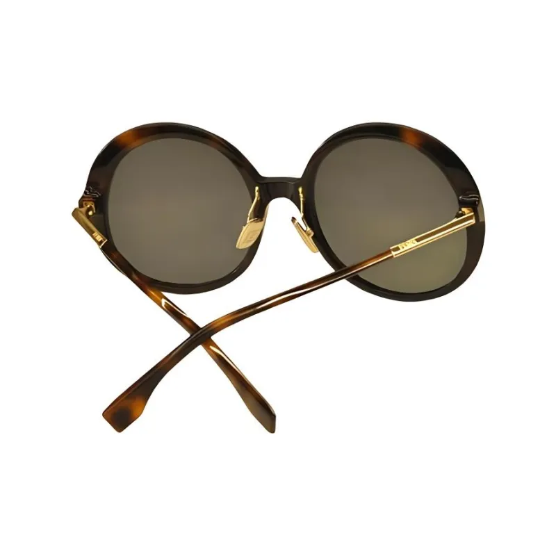 FENDI Plate Frame Round Sunglasses Women's Tortoiseshell-2