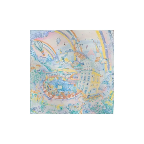 HERMES Silk Silk Scarves Women's Electric Blue/Slate Gray/White