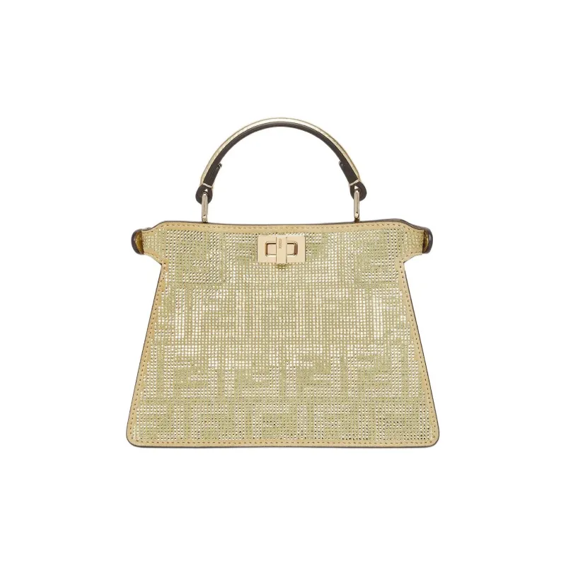 FENDI Peekaboo ISeeU Suede Shoulder Bag, Crossbody Bag, Handbag Small Size Women's Gold-2