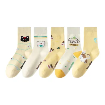 COTTON CHEESE Mid Calf Socks Unisex 5 Pack Cheese Grapefruit