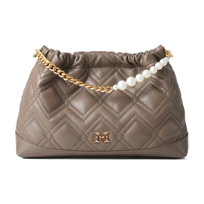 Montagut Sheepskin Handbag Regular Women's Black/Stone Gray/Acorn/Coconut Milk White-10