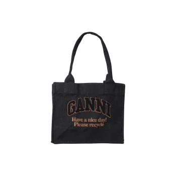 GANNI Cotton Tote Bag Shopping Bag Handbag Women's Black