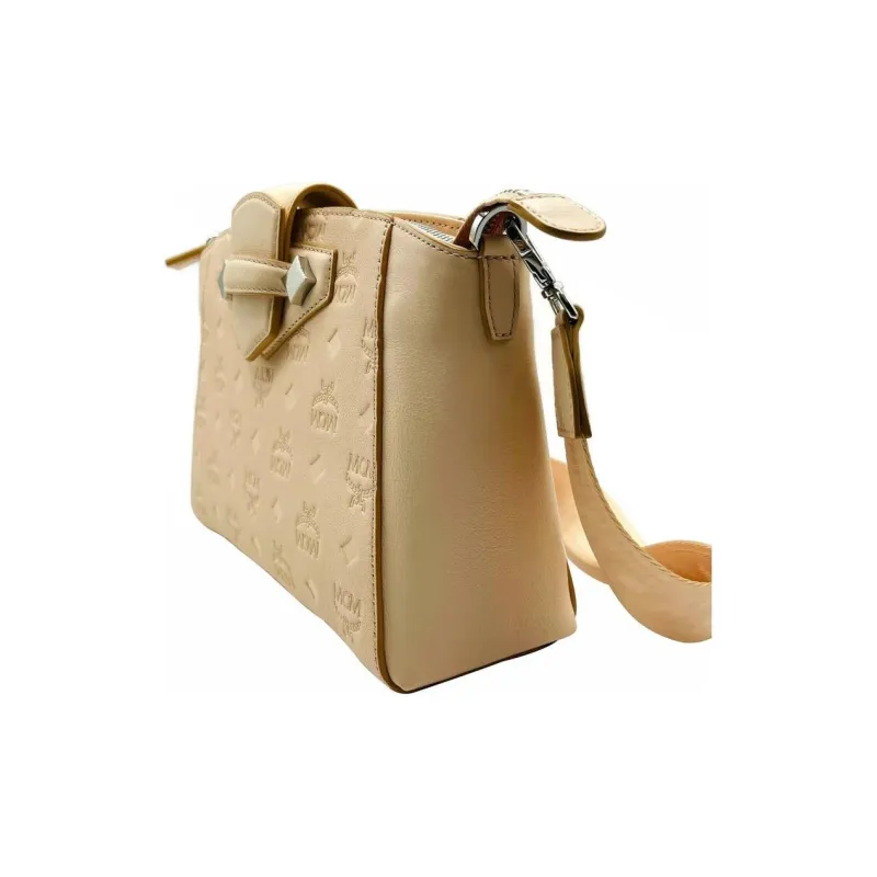 MCM Leather Tote Bag Shopping Bag Shoulder Bags Small Size Women's Beige-1