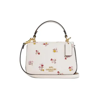 COACH Coated Canvas With Smooth Leather One Shoulder Handbag Trumpets Women's Gold & Chalk Multicolor