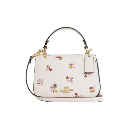COACH Top Handle Coated Canvas With Smooth Leather One Shoulder Handbags Small Size Women's Gold And Chalk Multicolor
