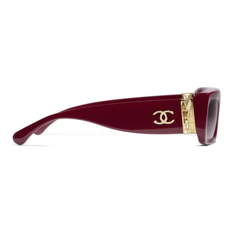 CHANEL Acetate Metal Square Sunglasses Unisex Brown Red-3