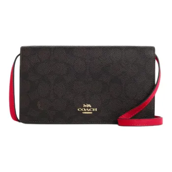 COACH Anna Coated Canvas Crossbody Bag Trumpets Women's Walnut Wood & Bold Red