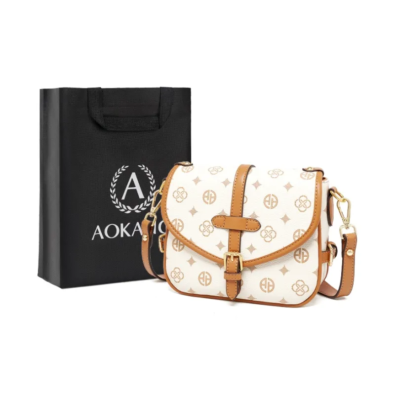 AOKANG PVC Small Square Bag, Shoulder Bag, Crossbody Bag Regular Women's Coffee/Ecru-4