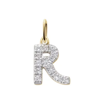 Monica Vinader 14kt Yellow Gold R Charm Diamond Necklace