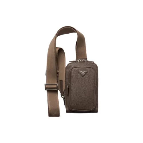 PRADA Leather Cell Phone Pouch Men's Gray Brown
