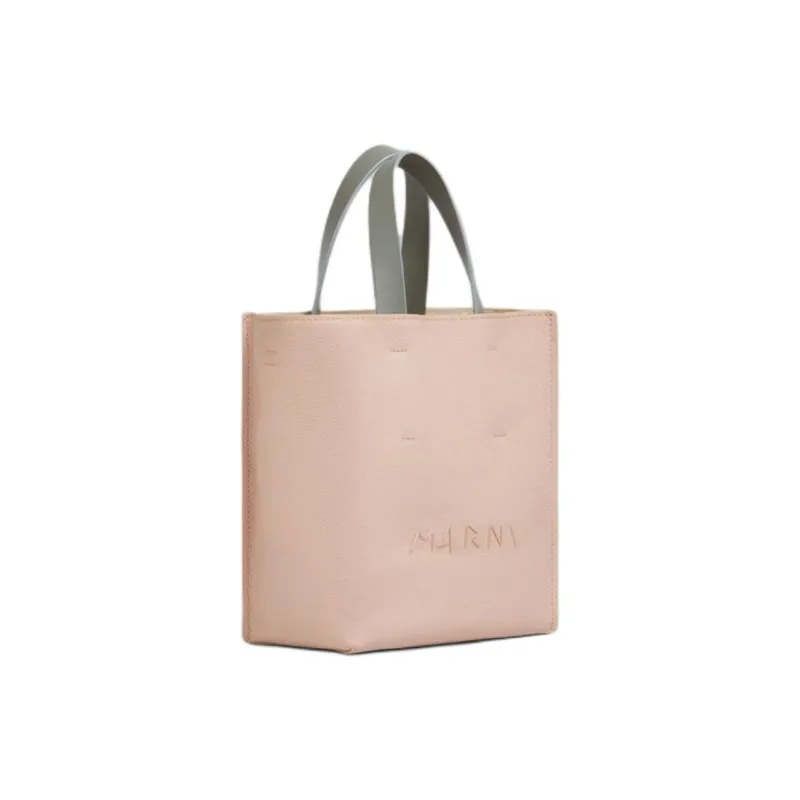 MARNI Museo Soft Calfskin Tote Bag Shopping Bag Handbag Mini Women's Light Pink With Beige Accents-1