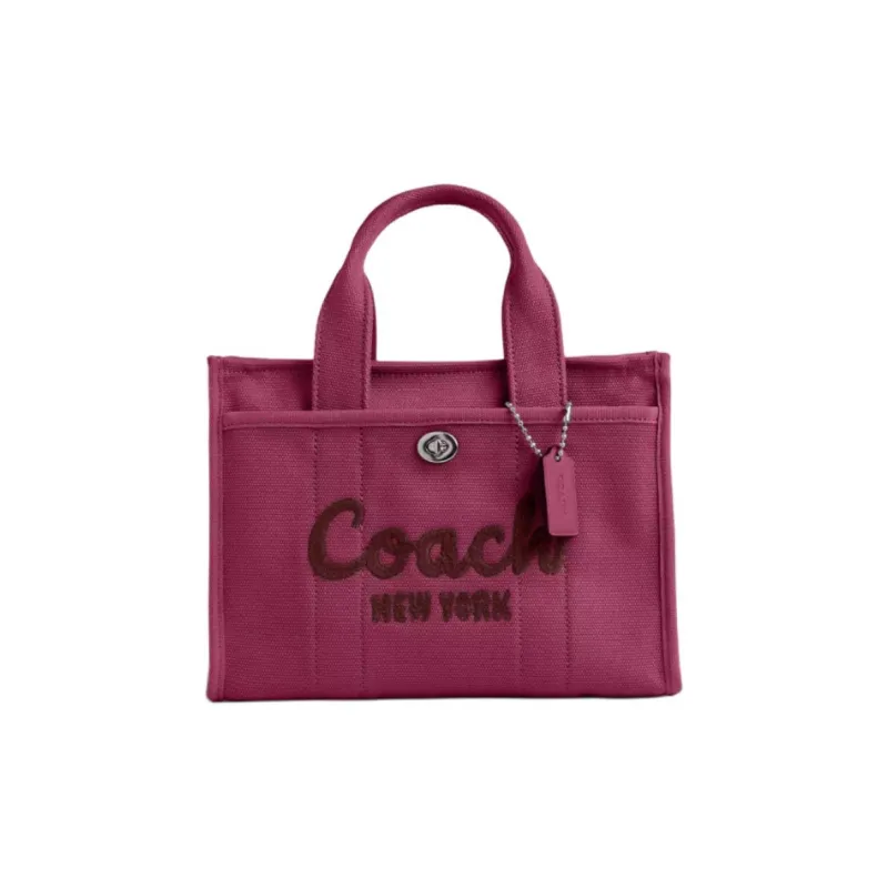 COACH Cargo Canvas Bag, Tote Bag, Shopping Bag, Shoulder Bag, Crossbody Bag, Handbag Medium Size Women's Pink & Silver-0