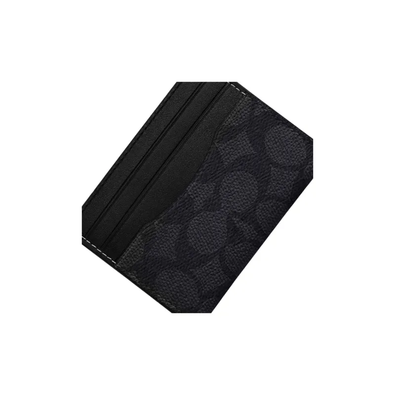 COACH Artificial Leather Patchwork With Fabric And Cow Leather Card Holder Mini Unisex Charcoal Black & Black-2