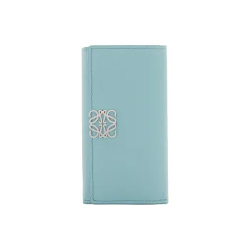 LOEWE Anagram Pebble Texture Calfskin Key Pouch Women's Aqua Blue