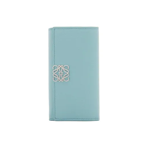 LOEWE Anagram Pebble Texture Calfskin Key Pouch Women's Aqua Blue