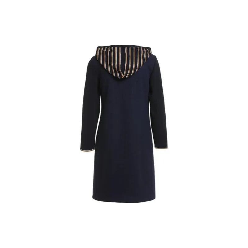 QIAOWANNI Long Sleeved Dress Women's Elegant Blue-1
